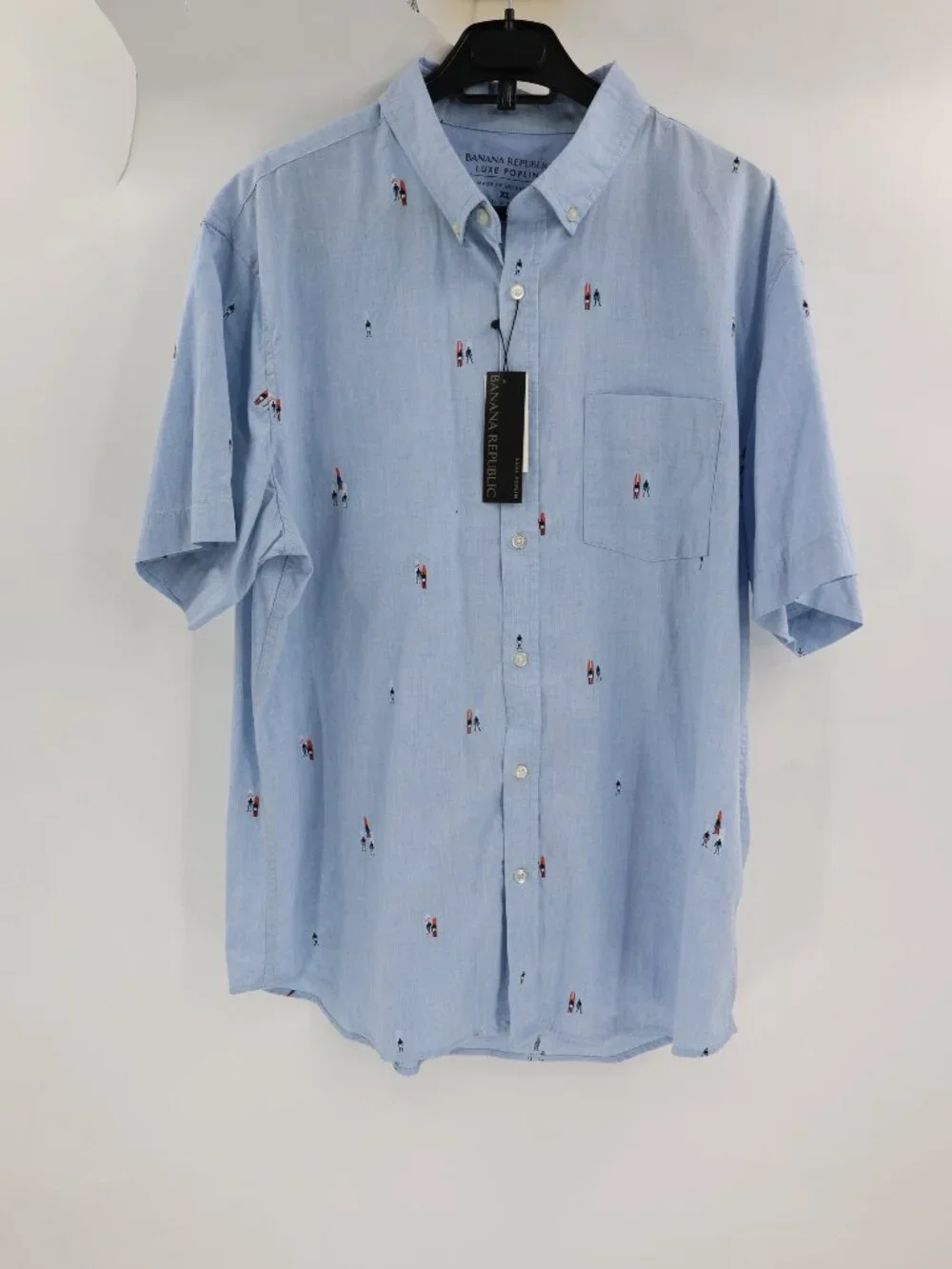 NWT Banana Republic Shirt Mens XL Slim Fit Luxe Poplin Surfer AOP Printed Blue